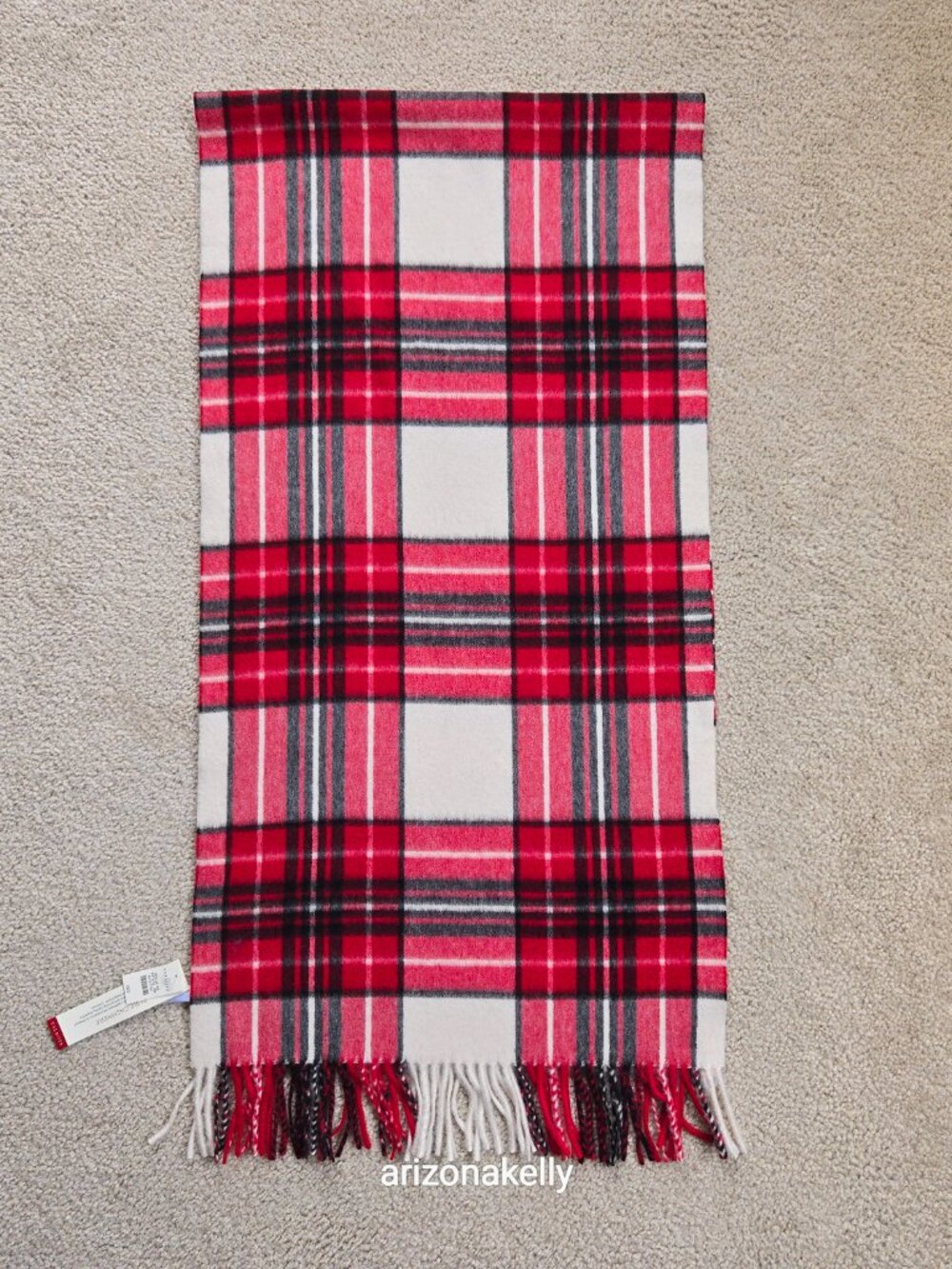 NWT Talbots Cashmere Scarf Red, White, and Black Plaid - Picture 5 of 9